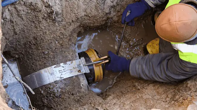 Technician performing underground drainage repair for foundation protection and gutter systems in Stamford, CT